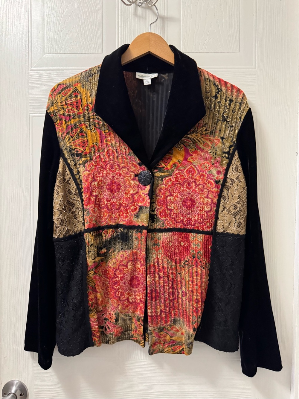 Coldwater Creek Mixed-Texture Floral Velvet Blazer - Black & Red - Picture 1 of 7
